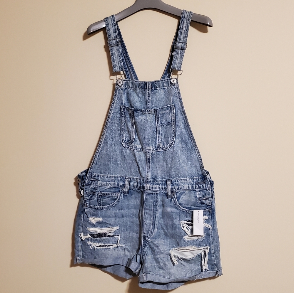 NEW American Eagle AE Distressed Denim Overalls Size Women's Medium M